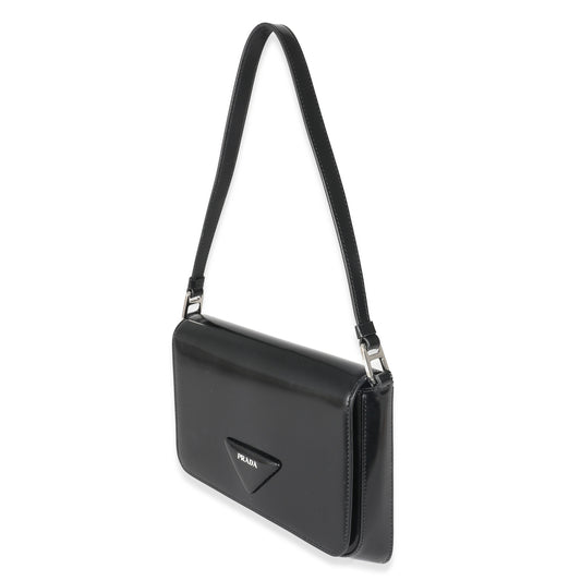 Prada Black Brushed Leather Shoulder Bag