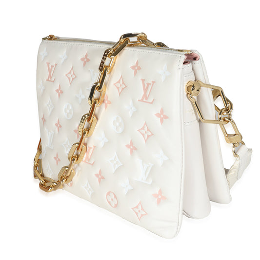 Louis Vuitton Natural Creme Lambskin Embossed Monogram Coussin PM