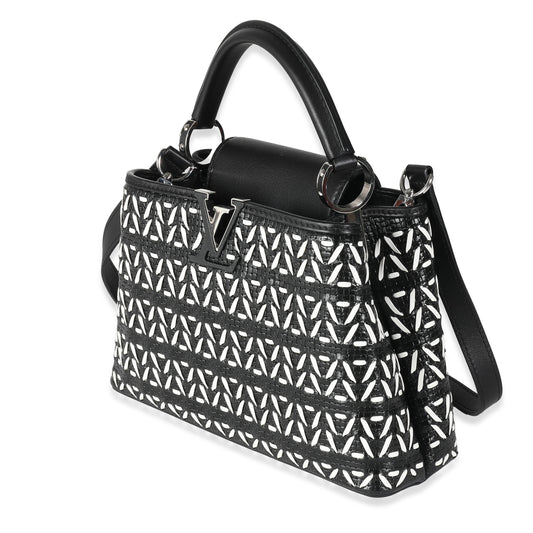 Louis Vuitton Black White Woven Calfskin Tressage Capucines BB