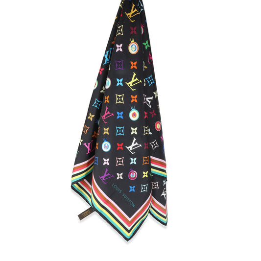 Louis Vuitton Black Multicolor Silk Murakami Eye Love Scarf