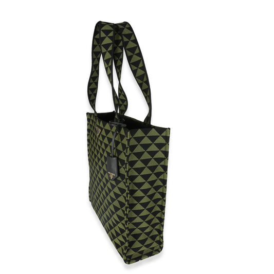 Prada Black Green Jacquard Triangolo Symbole Shopping Tote