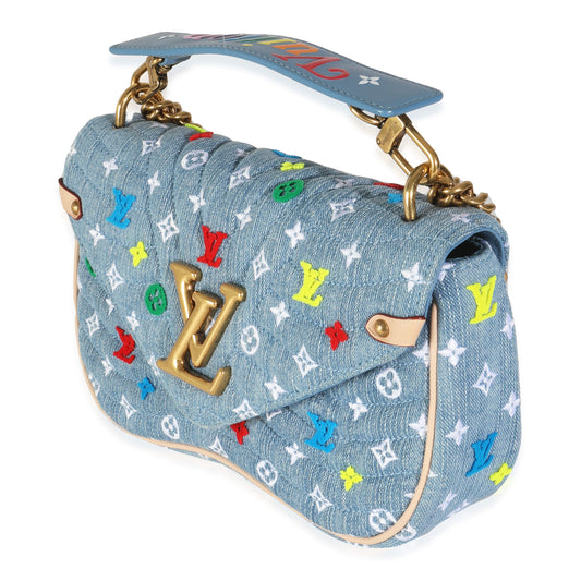 Louis Vuitton Blue Embroidered Monogram Denim New Wave MM