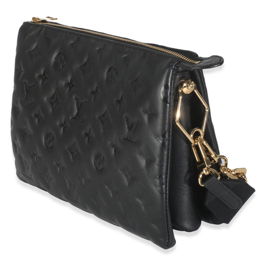 Louis Vuitton Black Lambskin Embossed Monogram Coussin PM