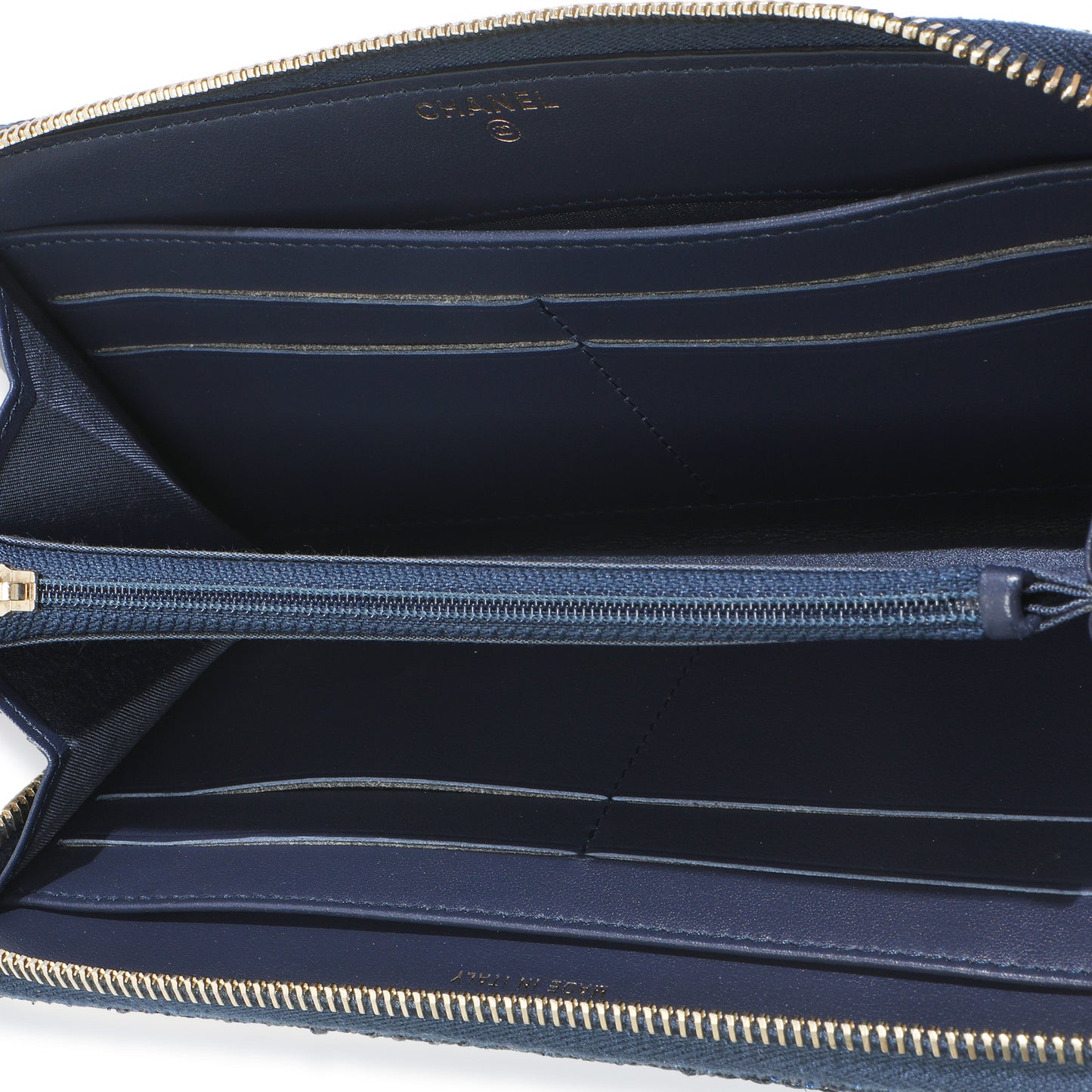 Chanel Blue Metallic Lurex Canvas Deauville Zip Around Wallet