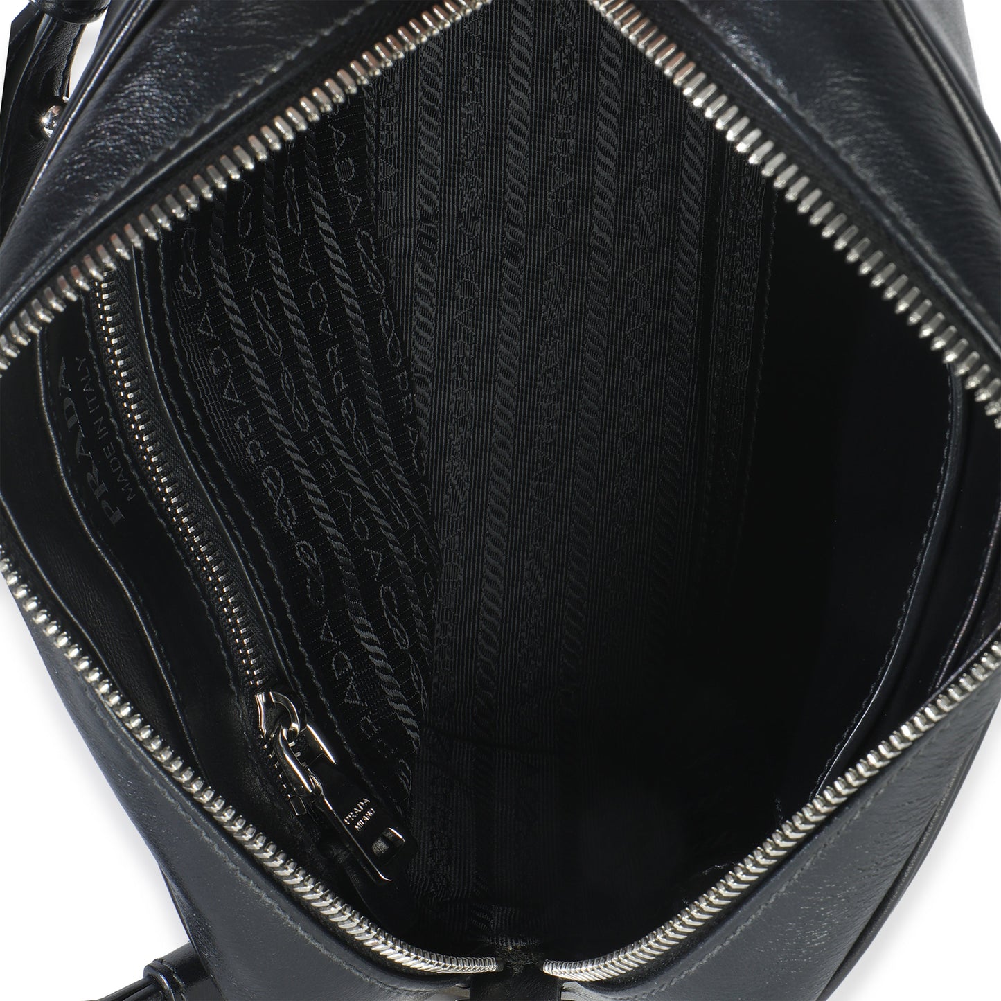 Prada Black Pink Calfskin Banana Logo Crossbody Bag