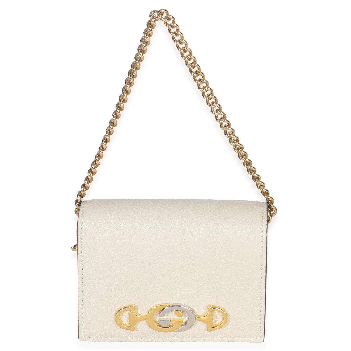 Gucci Vintage White Grainy Calfskin Zumi Chain Card Case Wallet
