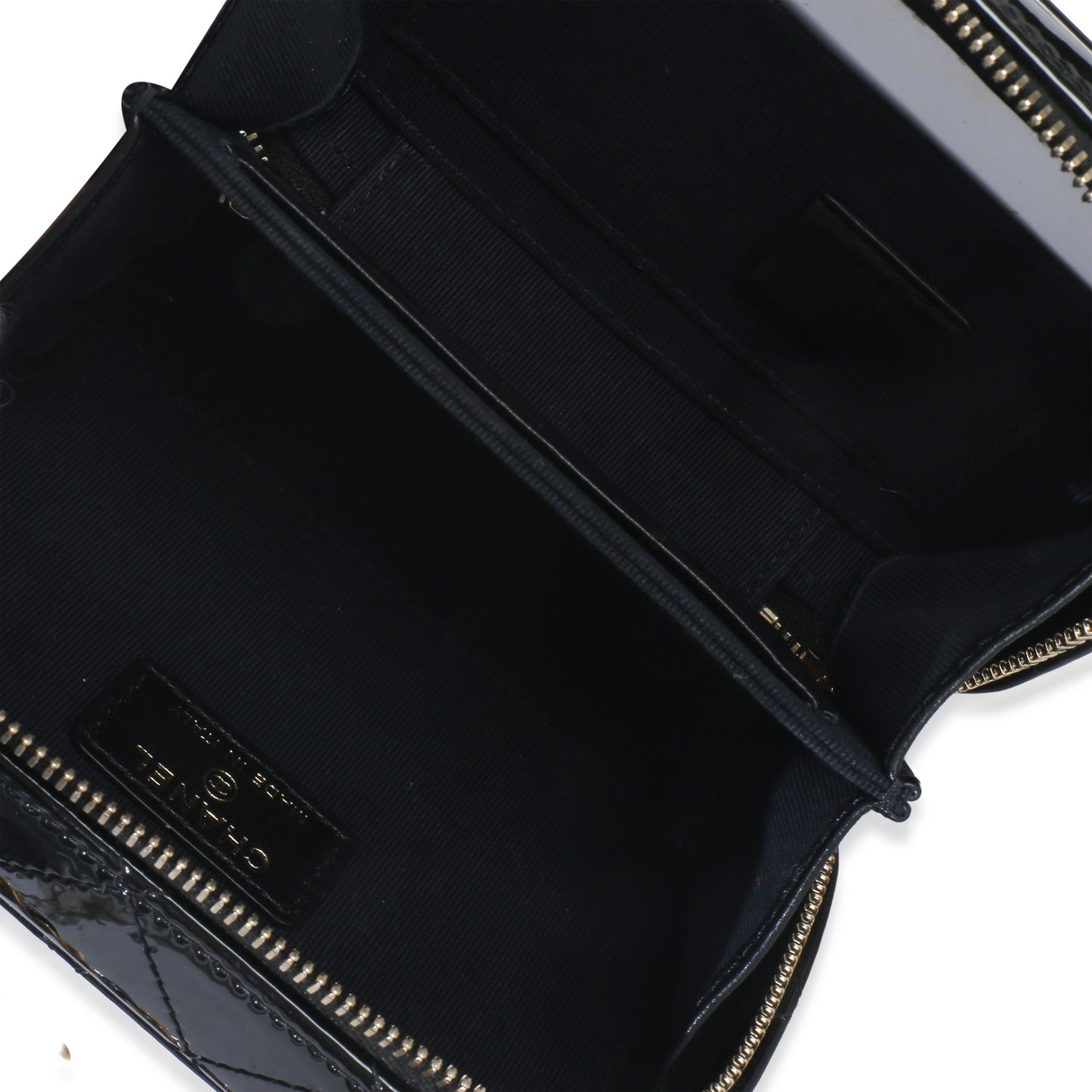 Chanel Black Quilted Patent Mini Vanity Chain Bag