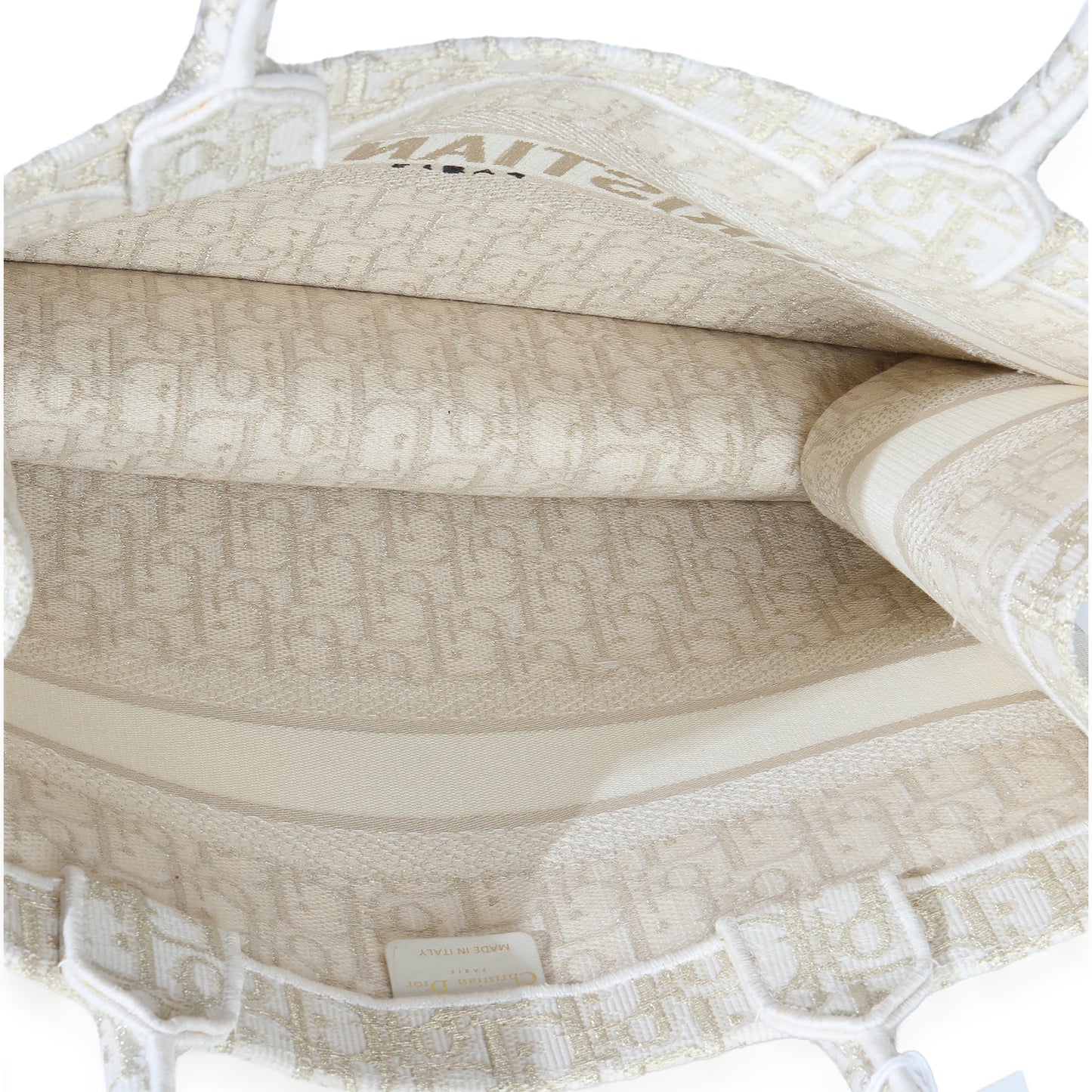 Dior White Gold Tone Oblique Embroidery Medium Book Tote
