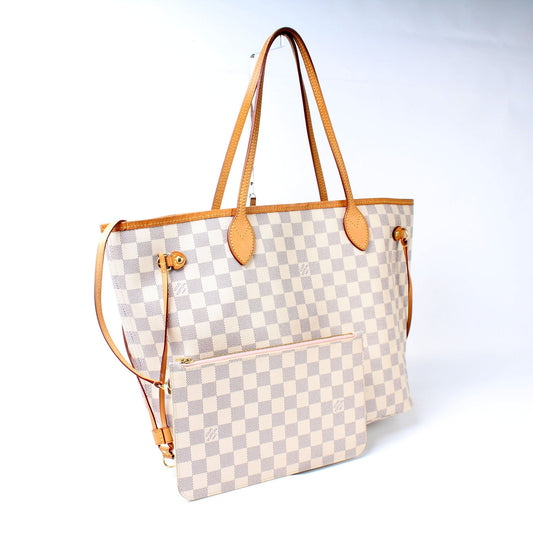 Louis Vuitton Neverfull MM W/ Pochette Damier Azur