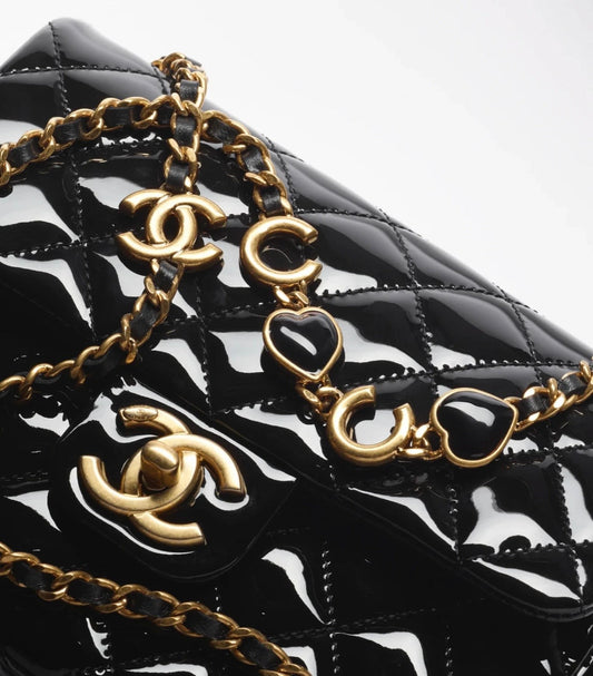 Chanel Black Quilted Patent Leather Coco De Toi Heart Square Flap Bag