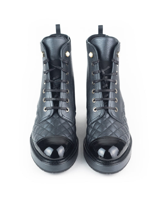 Chanel Pearl Embellished Leather Lace-Ups