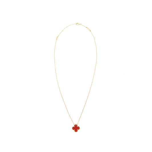 VAN CLEEF & ARPELS VINTAGE ALHAMBRA PENDANT CARNELIAN YELLOW GOLD NECKLACE