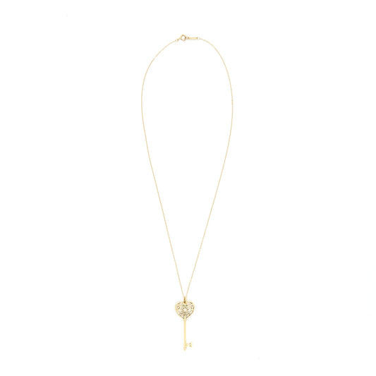 Tiffany & Co Enchant Heart Key Pendant Necklace 18k Yellow Gold & Diamond