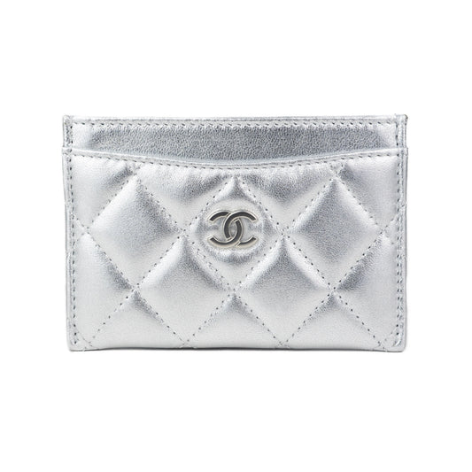 Chanel Silver Metallic Quilted Card Holder