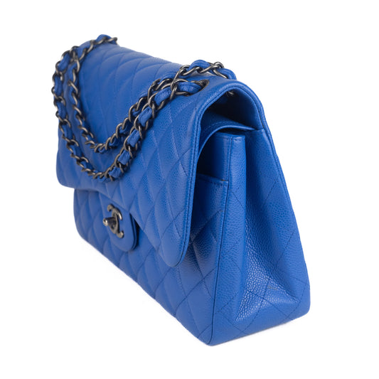 Chanel Large Caviar Double Flap Bag in blue