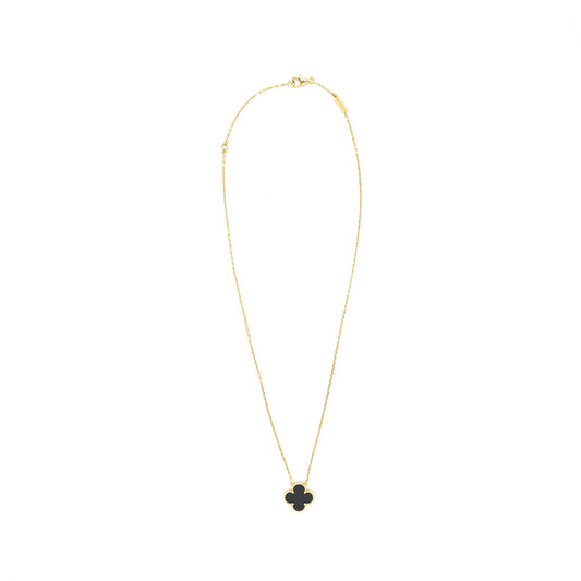 Van Cleef & Arpels Vintage Alhambra Onyx And Yellow Gold Necklace