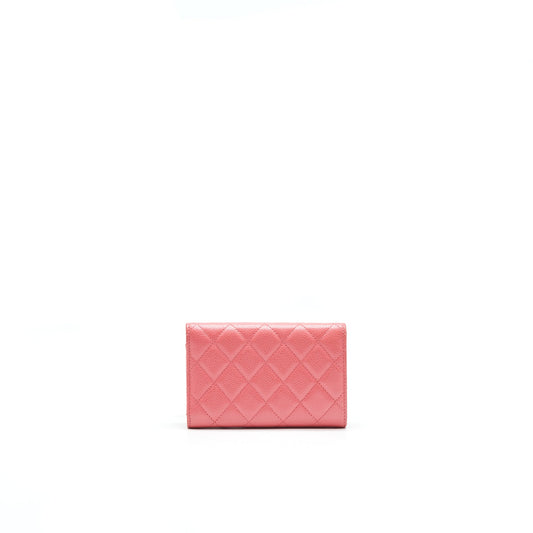CHANEL CAVIAR FLAP WALLET ROSE PINK WITH GOLD CC LOGO