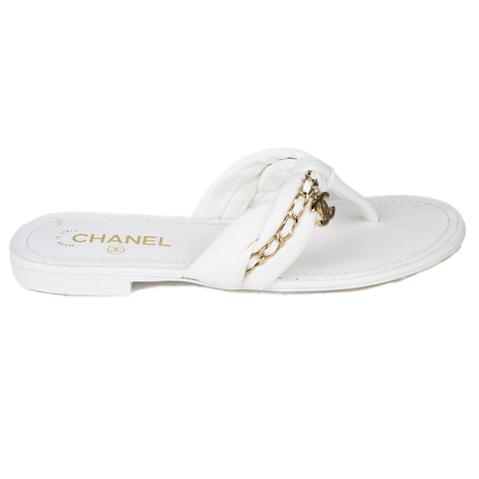 Chanel Lambskin and Metal Sandals in White