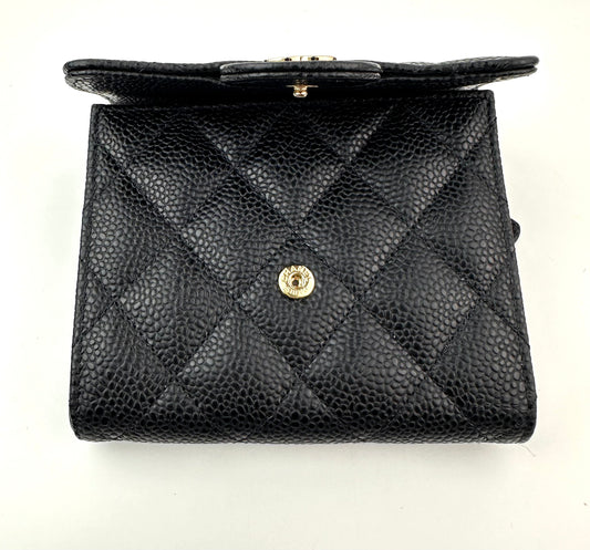 Chanel Caviar Quilted Compact Flap Wallet Black