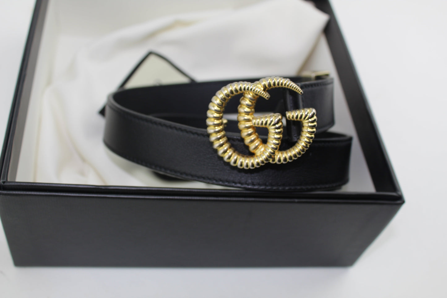 GUCCI LEATHER BELT WITH DOUBLE G BUCKLE size 80/32