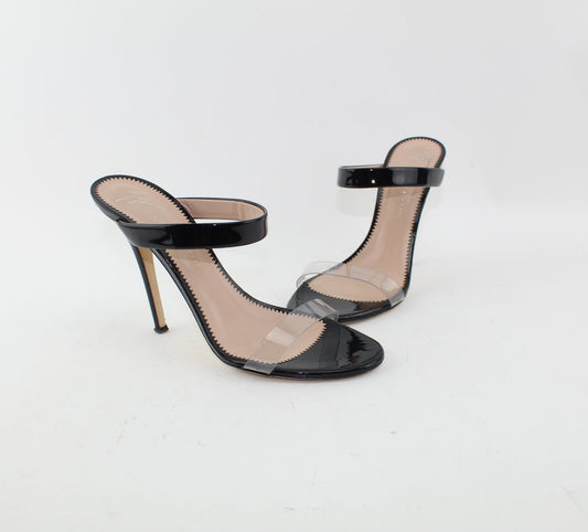 GIUSEPPE ZANOTTI ALI PATENT-LEATHER AND PERSPEX SANDALS SIZE 38.5