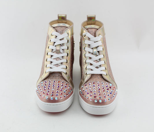 CHRISTIAN LOUBOUTIN LOU SPIKES KRYSTAL DONNA FLAT WOMEN VERSION NUDE SIZE 39