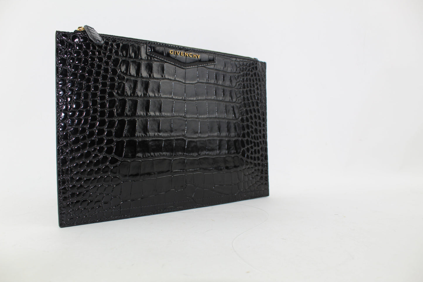 GIVENCHY ANTIGONA CROC-EMBOSSED LEATHER POUCH