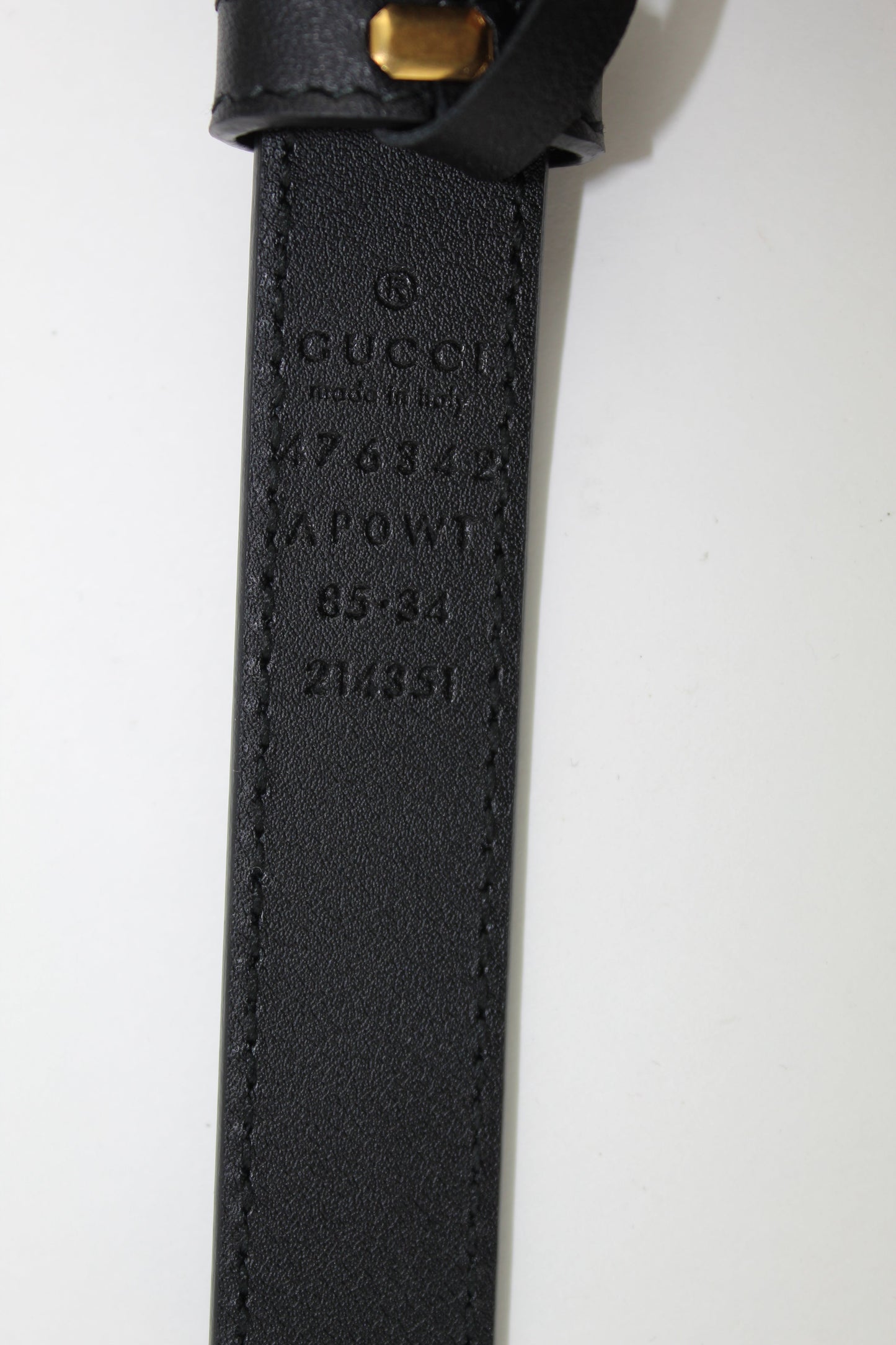 GUCCI LEATHER BELT WITH PEARL DOUBLE G BUCKLE SIZE 85/34