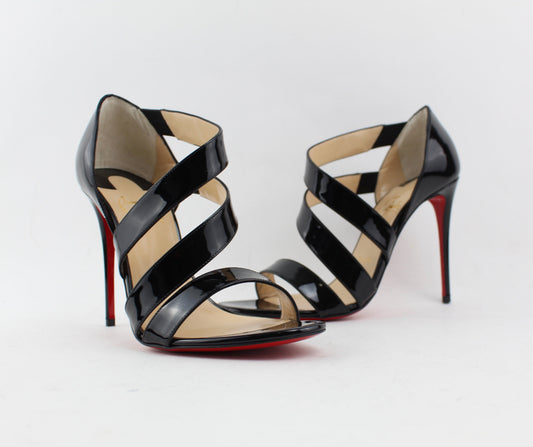 CHRISTIAN LOUBOUTIN BLACK WORLD COPINE 100 SIZE 37