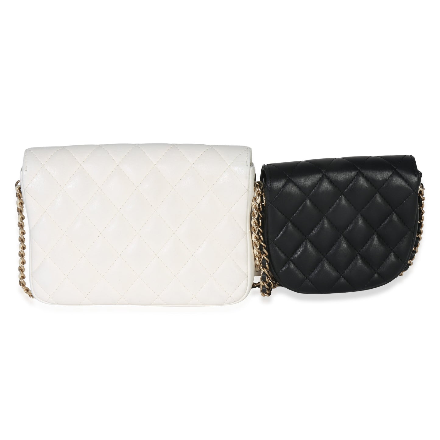 Chanel White Black Quilted Lambskin Small Side Packs Flap Bag