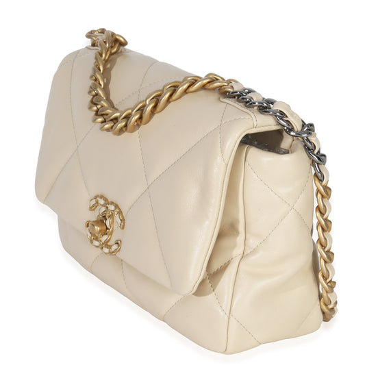 Chanel Beige Quilted Lambskin Medium Chanel 19 Flap Bag