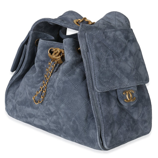 Chanel Blue Quilted Suede Small Chanel 25 Hobo