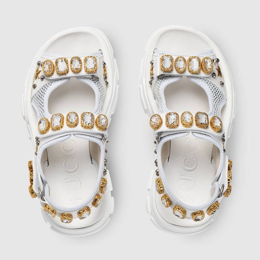 Gucci Crystal Embellished Sandals White