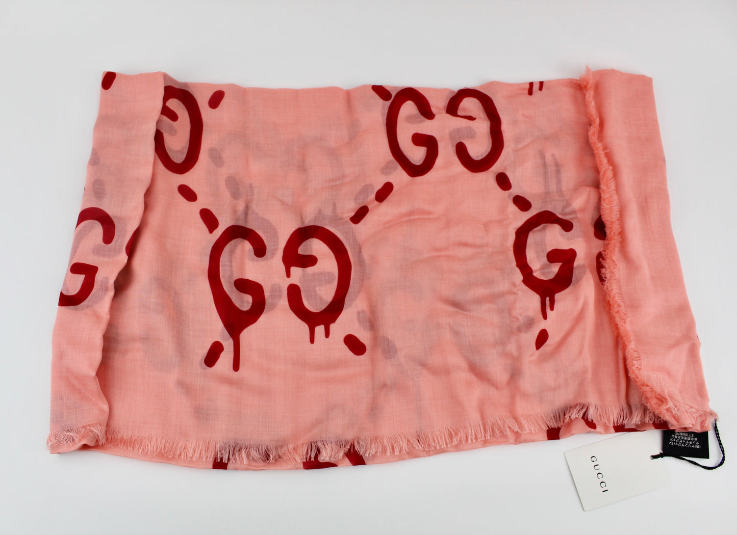 GUCCI GHOST SCARF PEACH & RED