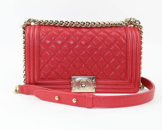 CHANEL MEDIUM CAVIAR BOY BAG IN RED