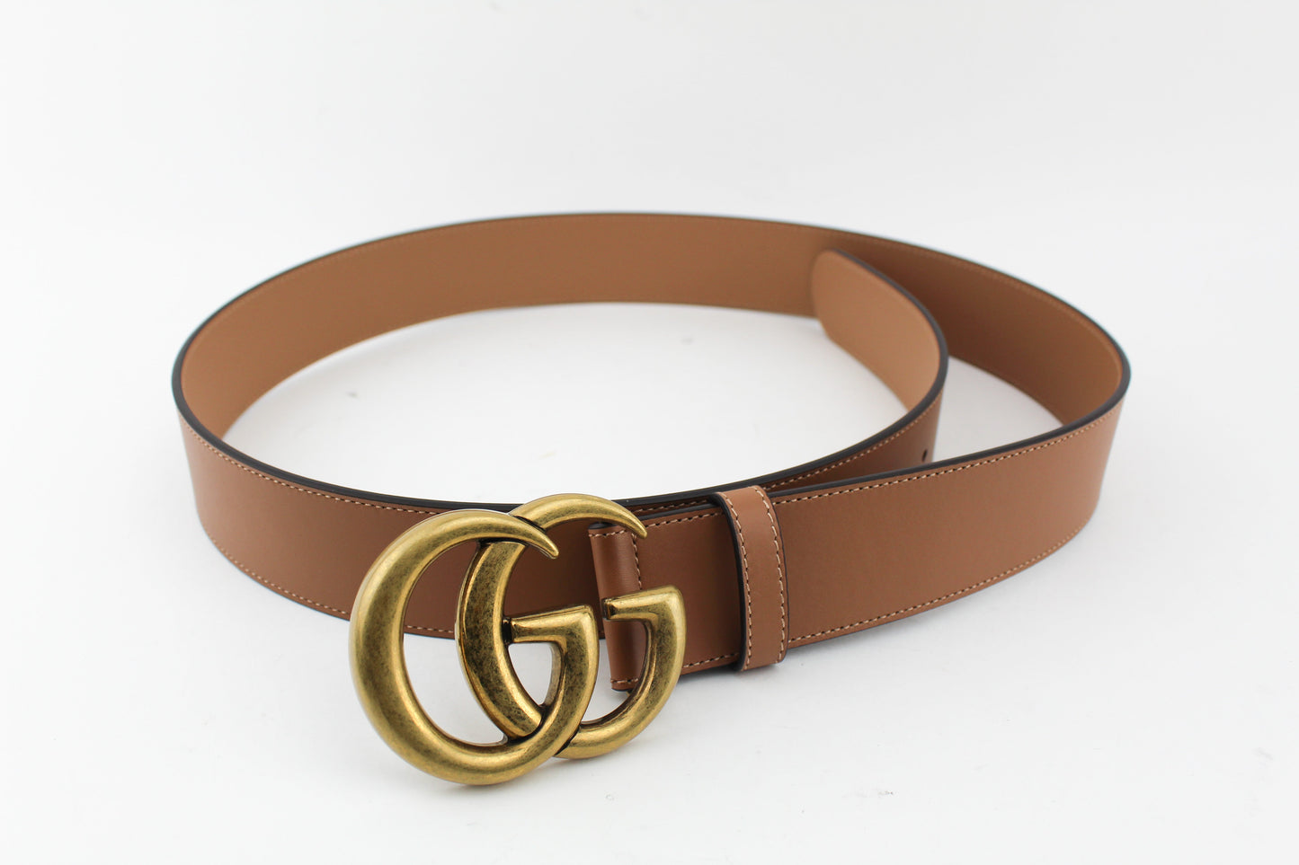 GUCCI LEATHER BELT WITH DOUBLE G BUCKLE