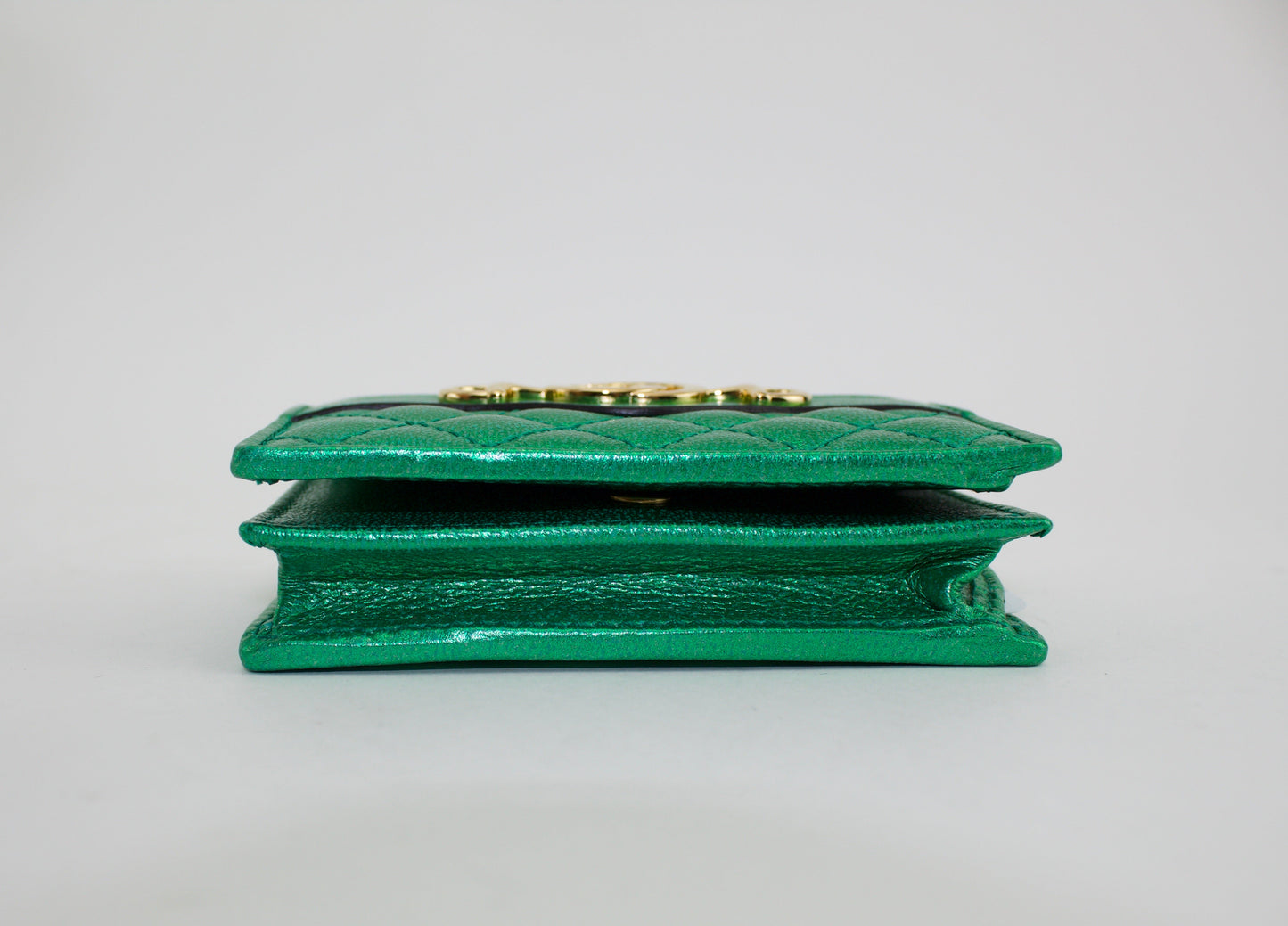 GUCCI GREEN LAMINATED LEATHER CARD CASE WALLET