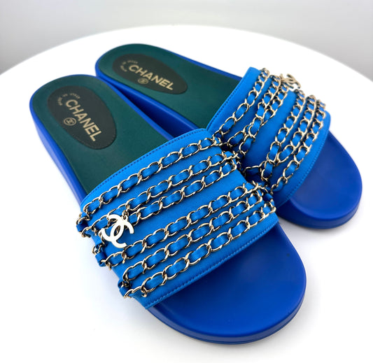 Chanel Satin Chain Slides