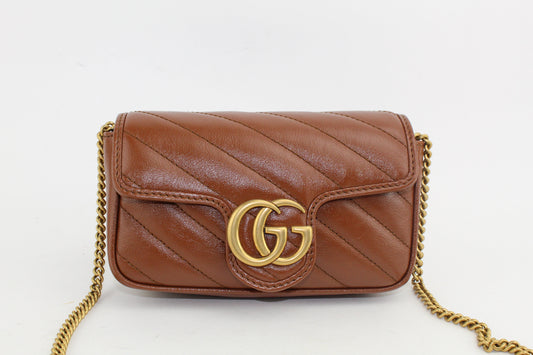 Gucci Leather GG Marmont Super Mini Bag Brown