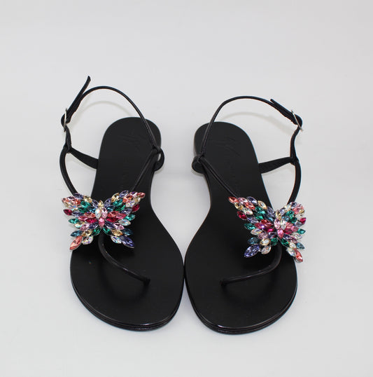 GIUSEPPE ZANOTTI CRYSTAL BUTTERFLY THONG SANDALS