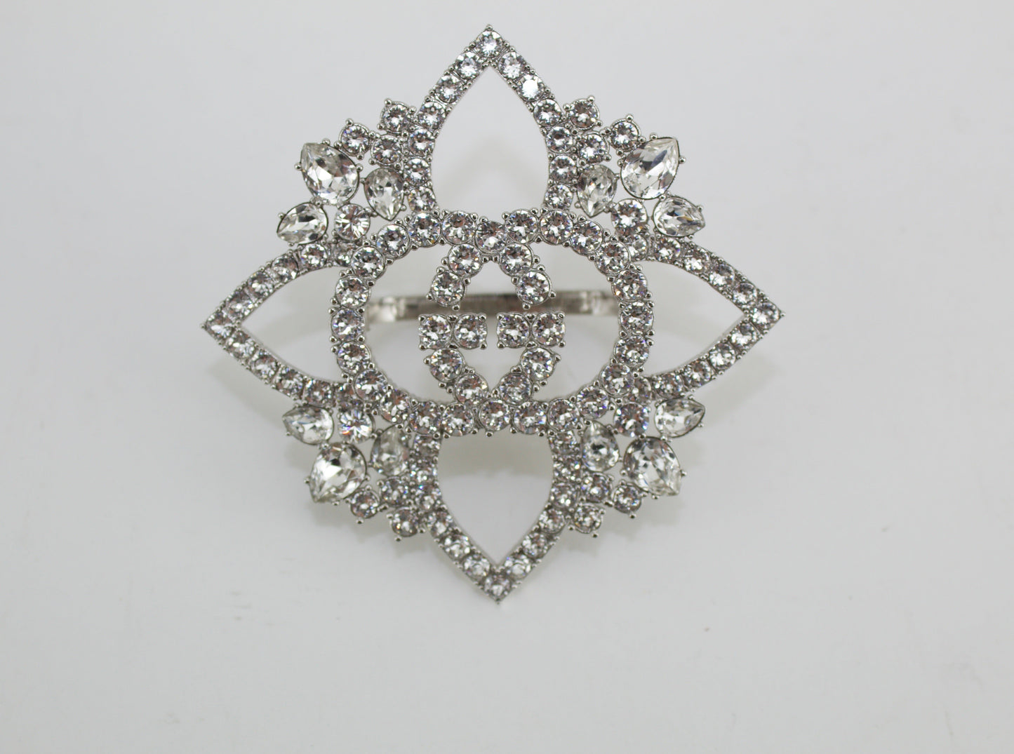 Gucci Silver Plated Crystal Double Finger Ring