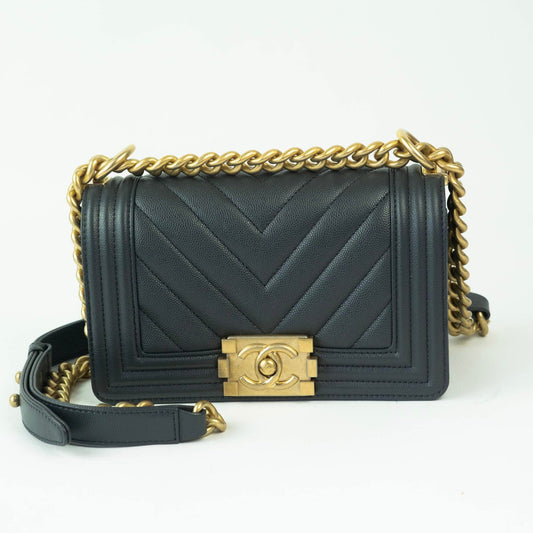 Chanel Chevron Small Boy Bag Grey