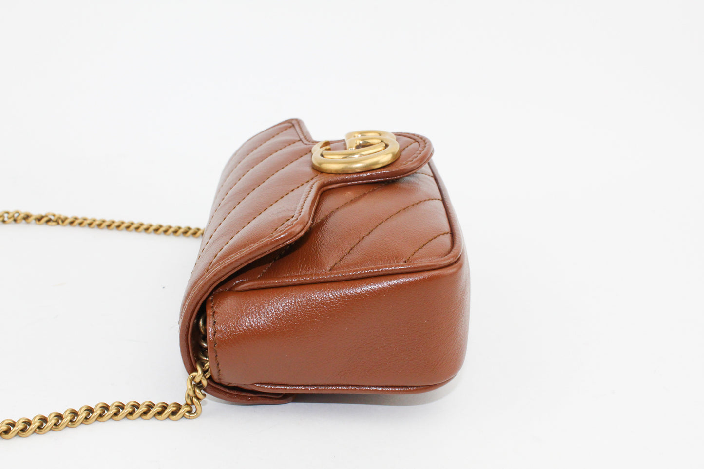 Gucci Leather GG Marmont Super Mini Bag Brown