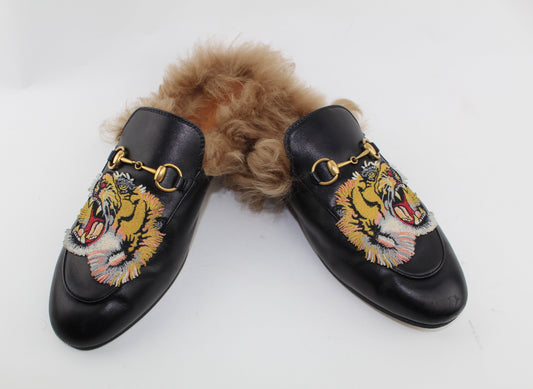 GUCCI PRINCETOWN EMBROIDERED TIGER SLIPPERS