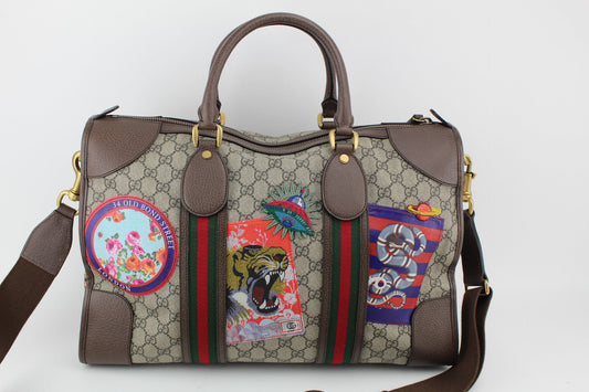 GUCCI BEIGE GG COATED CANVAS SOFT DUFFLE BAG
