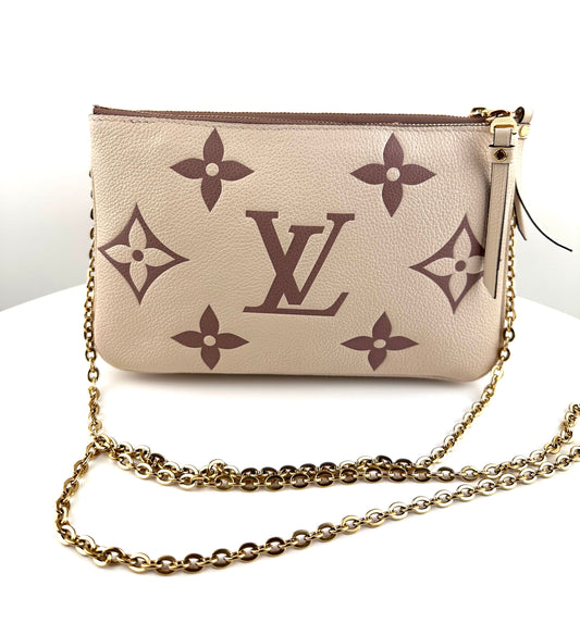 Louis Vuitton Monogram Pochette Double Zip Chain Clutch