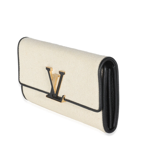 Louis Vuitton Black Taurillon Beige Canvas Capucines Wallet
