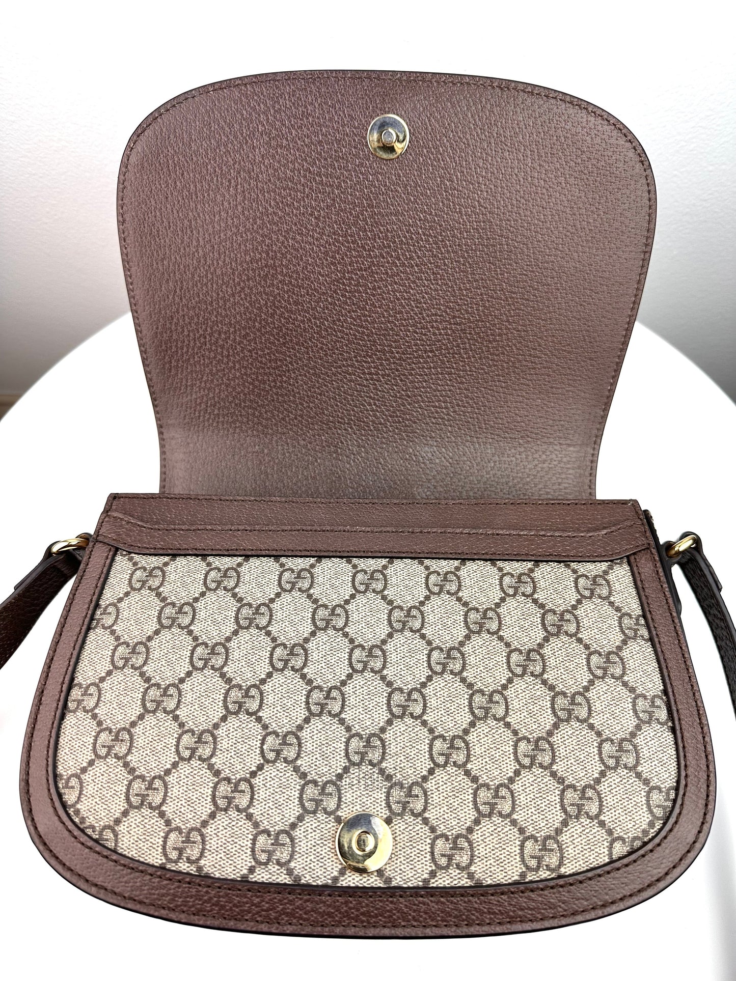 Gucci GG Supreme Monogram Web Ophidia Flap Messenger Bag Brown