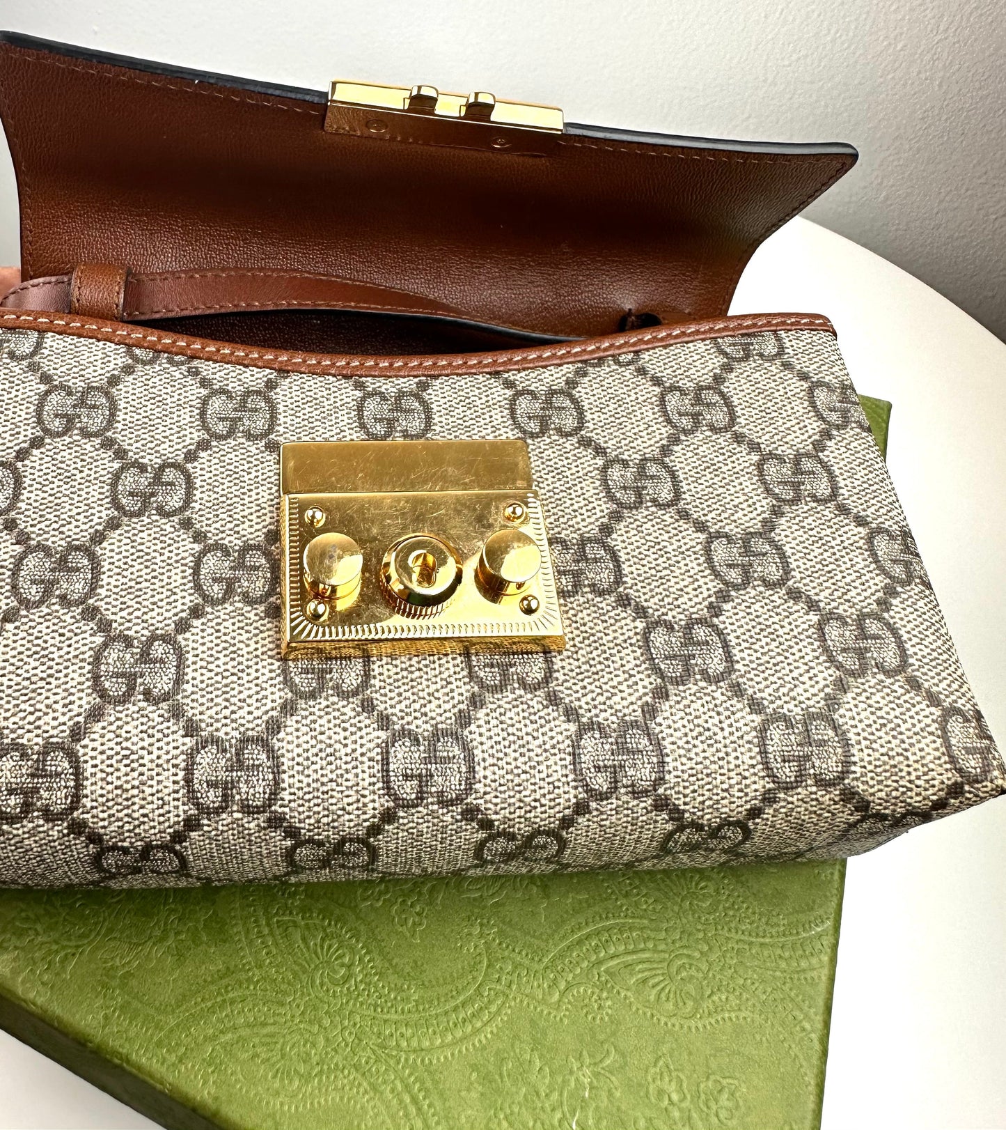Gucci Padlock GG leather-trimmed shoulder bag