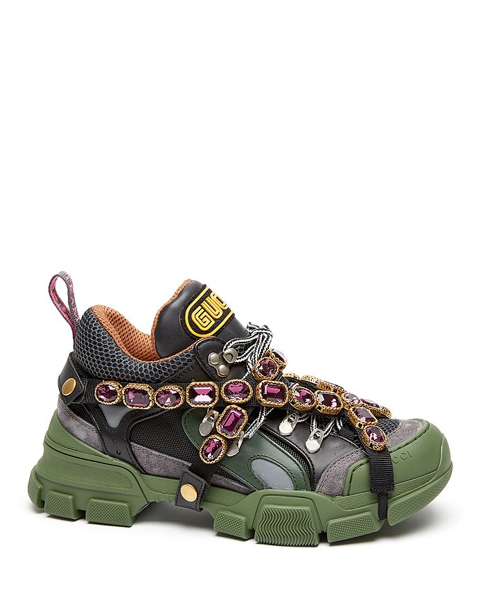 GUCCI WOMEN'S SEGA LEATHER LACE UP SNEAKER WITH REMOVABLE CRYSTALS